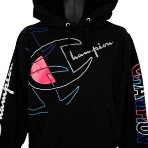 Champion Reverse Weave Sweatshirt Hoodie Mens Size Medium Black Mega Logo